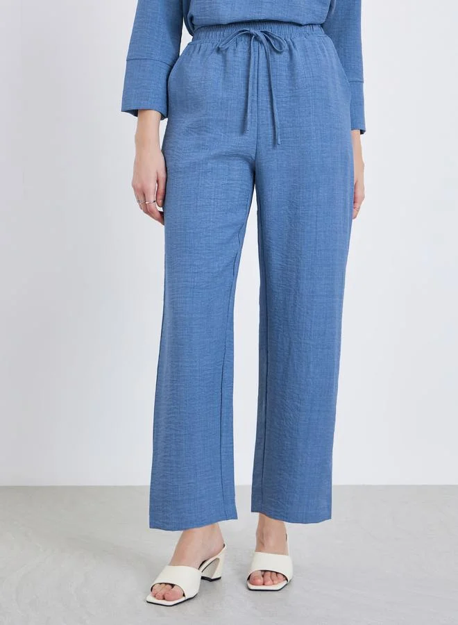 Styli Women Blue Linen Blend Relaxed Fit Trousers